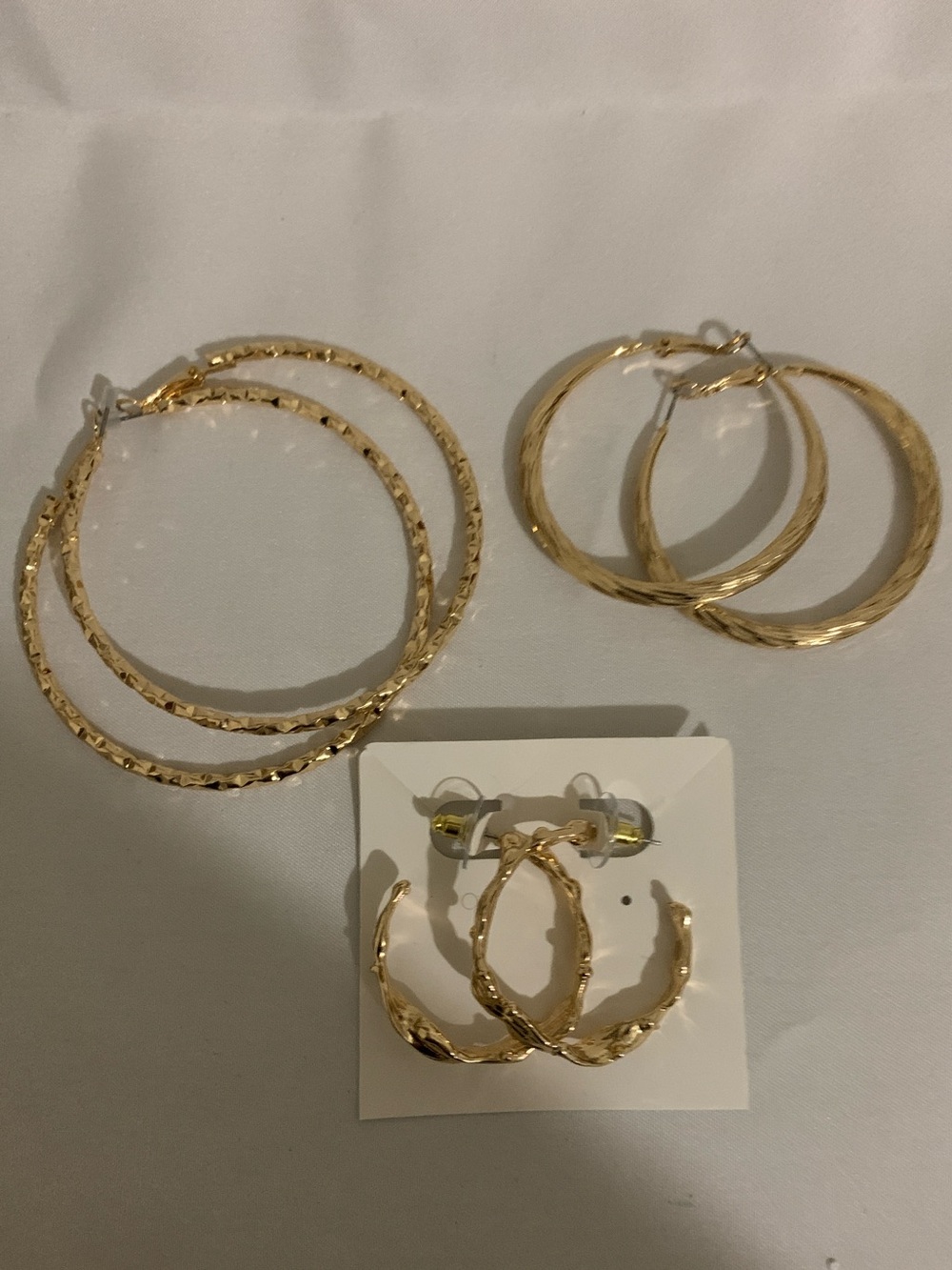 3 Pair Gold Textured Hoop Earring